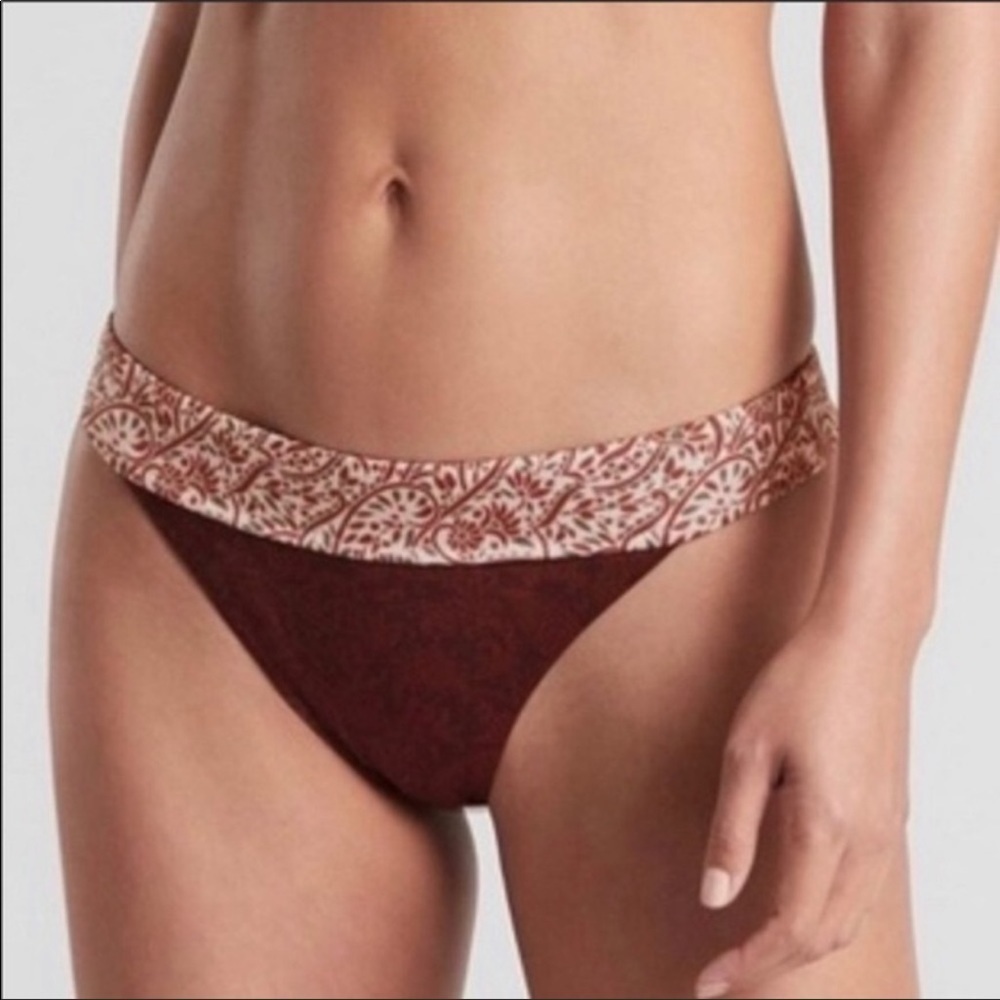Athleta Aqualuxe Batik Mid‎ Rise Bikini Bottoms Size Small Women